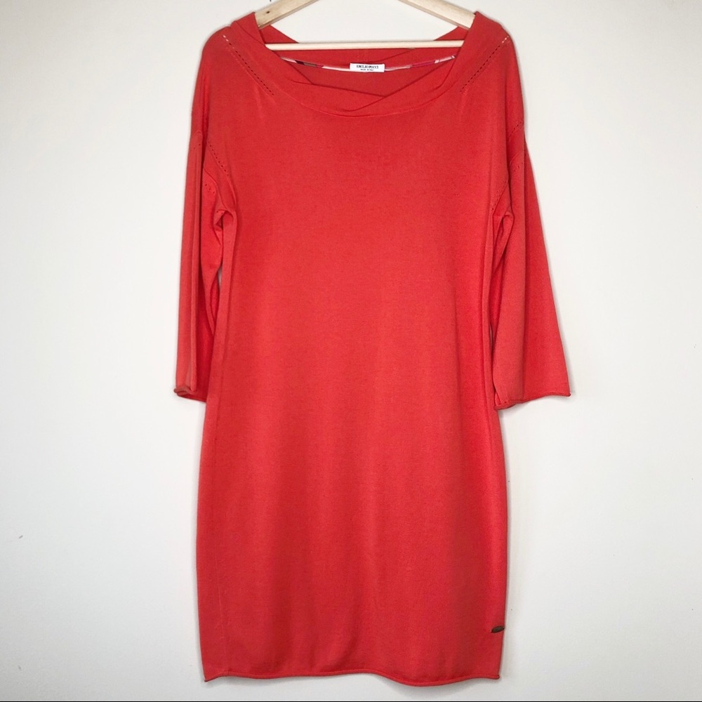 Emilio Pucci Cotton Cashmere Knit Sweater Shift Dress Pink Coral